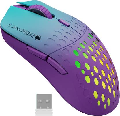 ZEBRONICS Marine Wireless Ambidextrous Optical Mouse Rechargeable Wireless Mouse, 3200DPI, 6 Buttons, RGB, Ergonomic Design  with Bluetooth