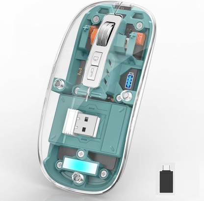 Rocketek Slim Rechargeable Transparent Clear, Silent Click LED Battery, 4 Adjustable DPI Wireless Ambidextrous Optical  Gaming Mouse  with Bluetooth
