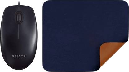 Bestor 2 in 1 COMBO wired Mouse with PU Vegan Leather Mouse Pad Non-Slip Rubber Base Wired Ambidextrous Laser Mouse