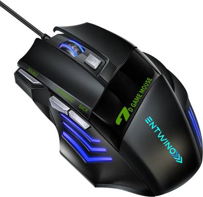 ENTWINO iMiceX7 Gaming Mouse 7 Buttons RGB Light Sports Design For Laptops & PC, Braided Wired Ambidextrous Optical  Gaming Mouse