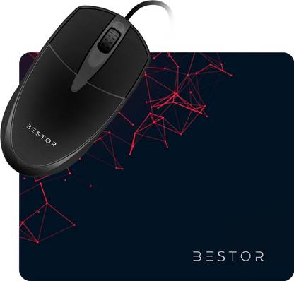 Bestor 2 in 1 combo wired Mouse with Gaming Mouse Mat Non-Slip Rubber Base Waterproof Wired Ambidextrous Laser Mouse