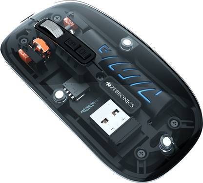 ZEBRONICS Glassy 10 Wireless Ambidextrous Optical Mouse Upto 1600 DPI, 5 Buttons, Type-C Charging, Comfortable & Ergonomic  with Bluetooth