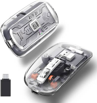 RETRACK Tri-Mode (Dual BT5.1+2.4GHz) LED Battery Rechargeable 4DPI Transparent Silent Wireless Ambidextrous Optical  Gaming Mouse  with Bluetooth