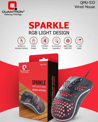 Quantron QMU-533 RGB LIGHT DESIGN SPARKLE WIRED MOUSE. Wired Ambidextrous Optical Mouse