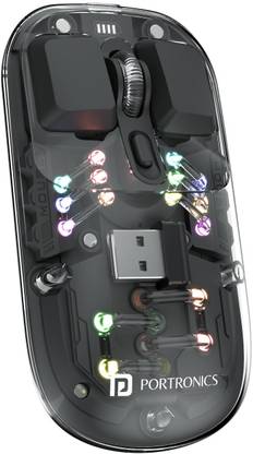 Portronics Toad 5 Transparent Wireless Mouse, Bluetooth & 2.4 GHz, Rechargeable, RGB Light Wireless Ambidextrous Optical Mouse  with Bluetooth