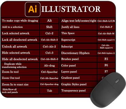 Kirmada Printed Design illustrator Ms Shortcut Key Non-Slip Water Proof Mouse Pad. Mousepad