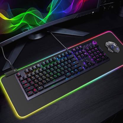 FKU RGB Gaming Mouse Pad 14 Modes Led Mousepad, Anti-Slip Rubber Base Mouse Mat Mousepad