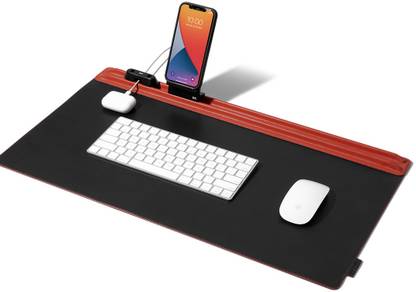 DailyObjects Red-Black Snap On Organiser Desk Mat with Cable Holder + Phone Mount Mousepad
