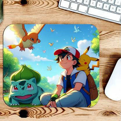 Gfylo Ash Ketchum and Pokemons Printed Mouse pad Smooth Surface and anti-Slip Non Slip Base Mousepad