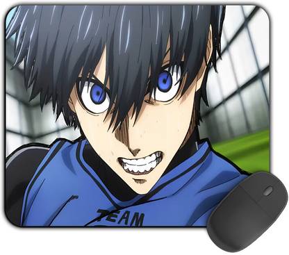 Kirmada Printed Design Angry Isagi Face Blue Lock Mouse Pad. Mousepad