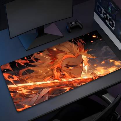 Eshaaver Laptop & Desktop Mat Kyojuro Rengoku Animie Print Anti-Fray Cloth & Spill Proof Mousepad
