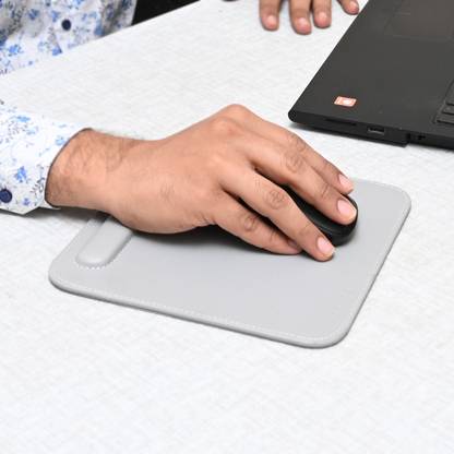 CLADDANDCRAFT Vegan Leather Mouse Pad Wrist Rest Ergonomic Stitched Edge | Cushion Foam Non Slip Base Mousepad