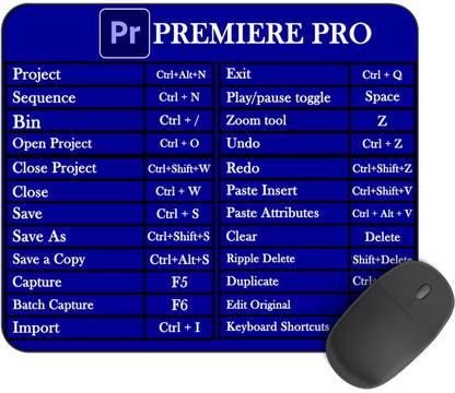 Kirmada Printed Design Premiere Pro Ms Shortcut Key Non-Slip Water Proof Mouse Pad. Non Slip Base Mousepad