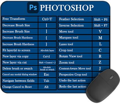 Kirmada Printed Design Photoshop Ms Shortcut Key Non-Slip Water Proof Mouse Pad. Mousepad