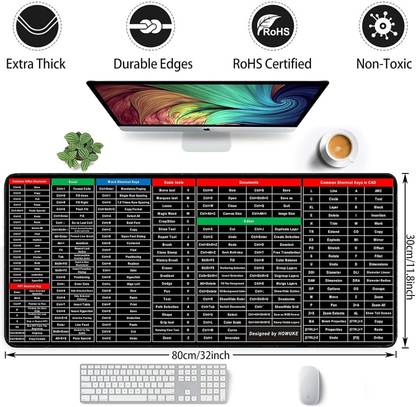 Coozico Large Gaming Office Software Excel Shortcuts Mouse pad Mousepad