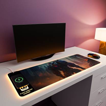 JCBL Accessories 2-IN-1 RGB Mouse Pad with 15W Wireless Charger For Office & Home Gaming Keyboard Non Slip Base Mousepad