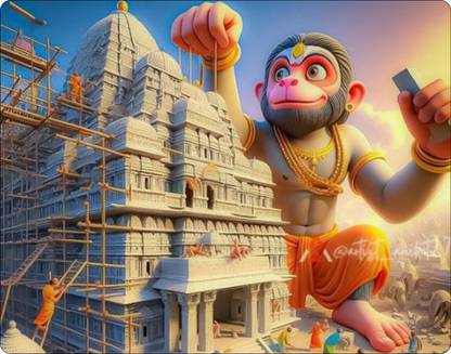 MVE Hanuman Ji With Ram Mandir Non Slip Base Mousepad