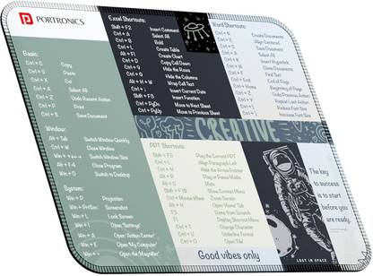Portronics Comfipad 3 Mouse Pad, Windows Shortcuts Design, Non-Slip Base, Stitched Edges, Mousepad