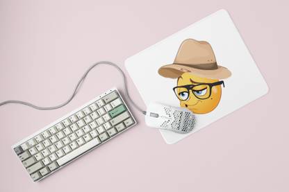REVAMAN Pouting Emoji with Hat Printed- emoji theme printed white mousepads(20cm x 18cm) Non Slip Base Mousepad