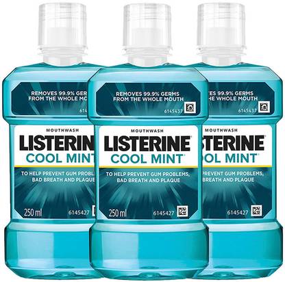 LISTERINE Cool Mint Mouthwash - (Pack of 3 - 250ml each) - Coolmint