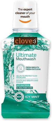 Clove Ultimate Antibacterial Mouthwash Kills 99.0% Germs & Prevents Bad Breath - Cool Mint