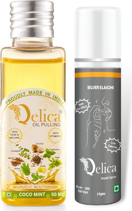 Qelica Coco Mint Oil Pulling Mouthwash And Silver Elachi Mouth Freshener Spray - Silver Elachi & Coco Mint