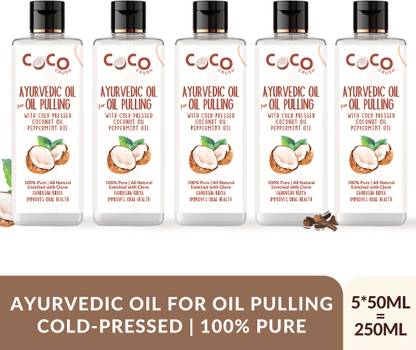 COCO CRUSH Ayurvedic Coconut Oil for Oil Pulling, Cold-pressed| Healthy Teeth | 5*50 - Coconut Oil, Peppermint Oil, Clove Oil