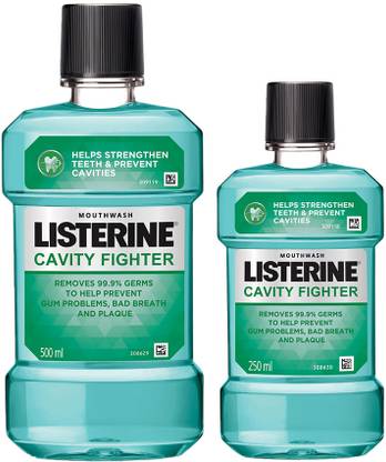 LISTERINE Cavity Fighter Mouthwash| Removes 99.99% germs| Home & Travel Combo - Mint