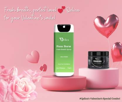Qelica Ayurvedic Combo Green Paan Burst Spray 10g & Charcoal Tooth Powder 50g - Paan Burst & Charcoal