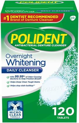 Polident Antibacterial Overnight Whitening Daily Denture Cleanser - Mint