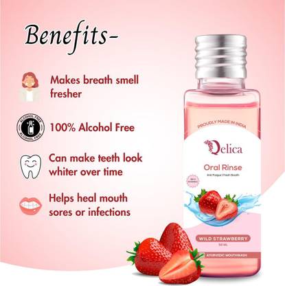 Qelica Mouthwash with Vitamin-E Kills 99.0% Germs, Prevents Bad Breath - Wild Strawberry