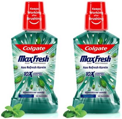 Colgate MaxFresh Plax MouthWash (500ml, Pack Of 2) - FreshMint (250ml each)