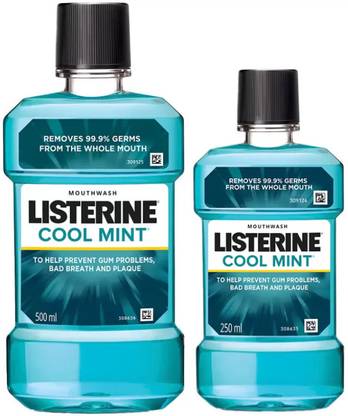 LISTERINE Cool Mint Mouthwash| Removes 99.99% germs| Home & Travel Combo - Mint