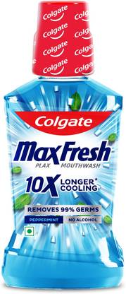 Colgate Maxfresh Plax Antibacterial Mouthwash, 24/7 Fresh Breath - Peppermint Fresh