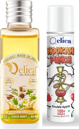 Qelica Coco Mint Oil Pulling With Vitamin E And Double Apple Mouth Freshener Spray - Double Apple & Coco Mint