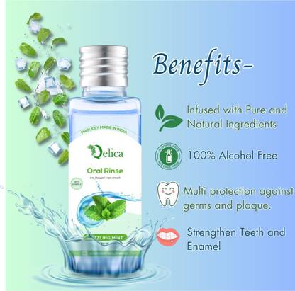Qelica Mouthwash with Vitamin-E Kills 99.0% Germs, Prevents Bad Breath - Dazzling Mint