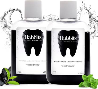 Habbits Charcoal & Spearmint Natural Mouthwash | Vitamin C & E (Pack of 2) - Charcoal & Spearmint