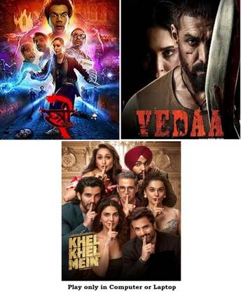 Stree 2 , Vedaa , Khel Khel Mein (3 Movies) in Hindi picture quality not so good (Hall Print) without poster