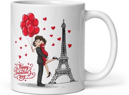 SHYAM Happy valentine day-couple front of Eiffel tower- ceramic coffee mug325ml Ceramic Coffee Mug