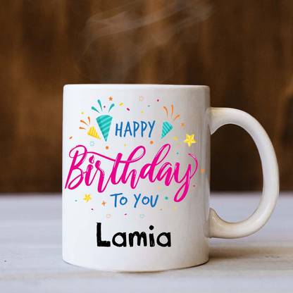 badri creations Happy Birthday Lamia White Coffee Ceramic Coffee Mug