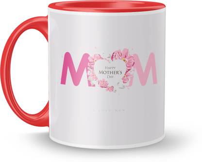 MUGKIN Happy Mothers day Printed Inner & Handle Red Coloured Ceramic 350ML (mom95) Ceramic Coffee Mug