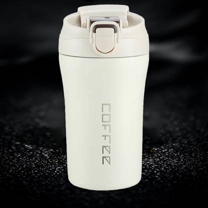 UniKart Ivory White Insulated SS Coffee Tumbler with 2-in-1 Flip Up Straw & Sip Lid Stainless Steel Tumbler