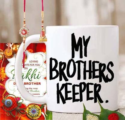 SR KRAFT " My Brother Keeper " Love Quote Printed Gift To Brother Rakhi Best Gift Ceramic Coffee Mug