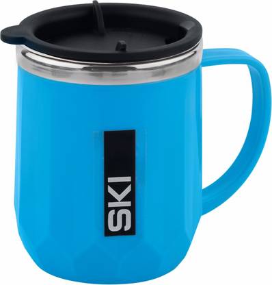 SKI Homeware Mug with Lid, Mocha Stainless Steel, Plastic Coffee Mug