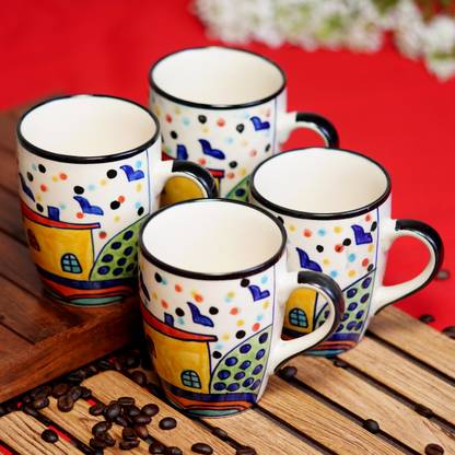 HOUSELA Hut Hand-Painted Serving Tea Cups Set Milks & Ceramic Coffees Ceramic Coffee Mug
