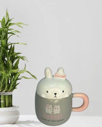 Advya Trading 3D Animal Printed Hello Kitty Cup With Lid Spoon Set Ceramic Coffee Mug