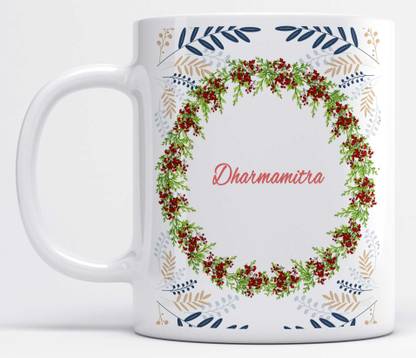 LOROFY Name Dharmamitra Printed Garland Design Ceramic Coffee Mug