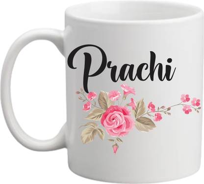 printyug Prachi (Name Printed,Floral Design) Ceramic Coffee Mug