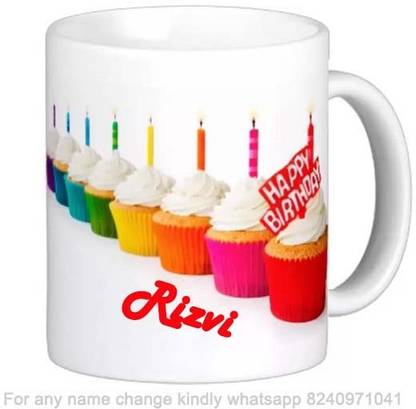 Exocticaa Happy Birthday Gift for Rizvi Cake theme Message 022 Ceramic Coffee Mug