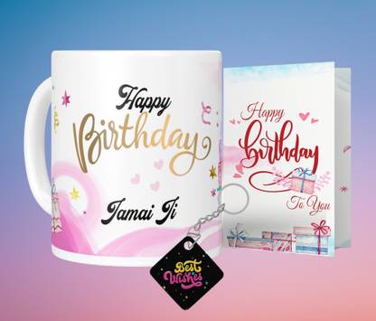NH10 DESIGNS Happy Birthday Jamai Ji Printed Coffee Cup With Keychain and Card Gift HBWMKC 67 Ceramic Coffee Mug